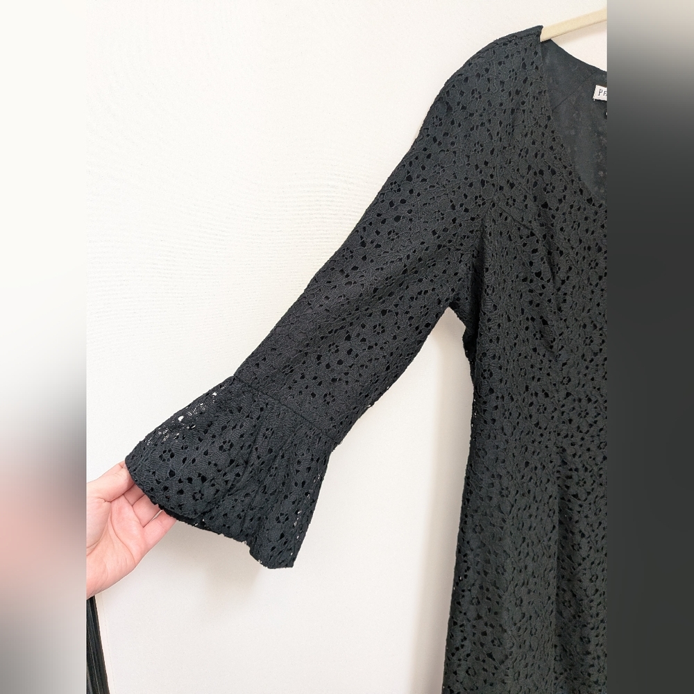 Pendleton Black Floral Lace Eyelet Bell Sleeve Shift Dress Size 12 - Picture 4 of 14